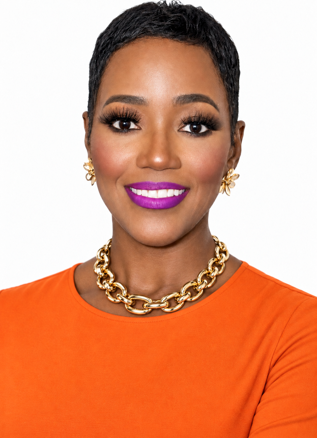 Millicent Payne in an orange top